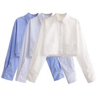 Women's Blouse Long Sleeve Blouses Pocket British Style Solid Color main image 3