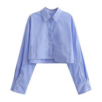 Women's Blouse Long Sleeve Blouses Pocket British Style Solid Color main image 2