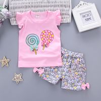 Cute Ditsy Floral Candy Cotton Girls Clothing Sets sku image 13