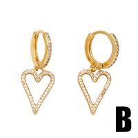 1 Piece Fashion Simple Style Heart Shape Plating Inlay Copper Shell Zircon 18k Gold Plated Drop Earrings main image 2