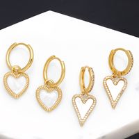 1 Piece Fashion Simple Style Heart Shape Plating Inlay Copper Shell Zircon 18k Gold Plated Drop Earrings main image 1