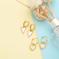 1 Piece Fashion Simple Style Heart Shape Plating Inlay Copper Shell Zircon 18k Gold Plated Drop Earrings main image 4