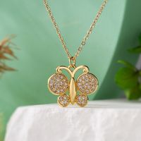 Retro Commute Butterfly Copper Plating Inlay Zircon 18k Gold Plated Pendant Necklace main image 3