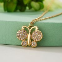 Retro Commute Butterfly Copper Plating Inlay Zircon 18k Gold Plated Pendant Necklace sku image 2