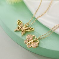 Retro Commute Butterfly Copper Plating Inlay Zircon 18k Gold Plated Pendant Necklace main image 1