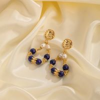 1 Pair Commute Round Plating Inlay Freshwater Pearl Copper Agate 18k Gold Plated Drop Earrings Earrings main image 5