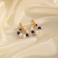 1 Pair Commute Round Plating Inlay Freshwater Pearl Copper Agate 18k Gold Plated Drop Earrings Earrings main image 4