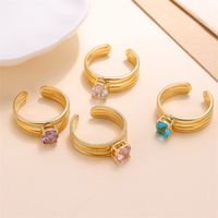 Classic Style Solid Color Stainless Steel Plating Inlay Zircon 18k Gold Plated Open Rings main image 3