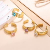 Classic Style Solid Color Stainless Steel Plating Inlay Zircon 18k Gold Plated Open Rings main image 1