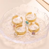 Classic Style Solid Color Stainless Steel Plating Inlay Zircon 18k Gold Plated Open Rings main image 2
