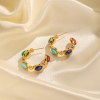 1 Pair Commute Round Plating Inlay Imitation Pearl Copper Turquoise Agate 18k Gold Plated Drop Earrings Ear Studs main image 3