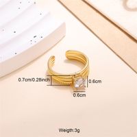 Classic Style Solid Color Stainless Steel Plating Inlay Zircon 18k Gold Plated Open Rings sku image 4
