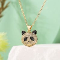 Retro Simple Style Panda Cat Copper Plating Inlay Zircon 18k Gold Plated Pendant Necklace sku image 2
