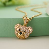 Retro Simple Style Panda Cat Copper Plating Inlay Zircon 18k Gold Plated Pendant Necklace sku image 1