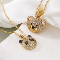 Retro Simple Style Panda Cat Copper Plating Inlay Zircon 18k Gold Plated Pendant Necklace main image 1