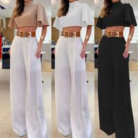 Women's Casual Classic Style Solid Color Polyester Backless Pants Sets sku image 1