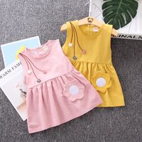Simple Style Solid Color Flower Backless Cotton Girls Dresses main image 1