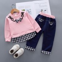 Cute Letter Bow Knot Cotton Girls Clothing Sets main image 1
