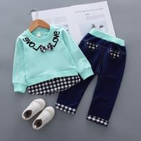 Cute Letter Bow Knot Cotton Girls Clothing Sets sku image 5