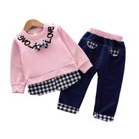 Cute Letter Bow Knot Cotton Girls Clothing Sets main image 2