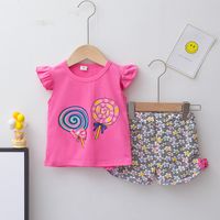 Casual Candy Flower Printing Cotton Girls Clothing Sets main image 6
