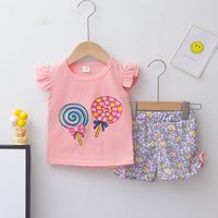 Casual Candy Flower Printing Cotton Girls Clothing Sets main image 3