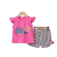 Casual Candy Flower Printing Cotton Girls Clothing Sets main image 4