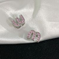 1 Pair Casual Simple Style Letter Drip Glazed Plating Inlay Copper Zircon Ear Studs sku image 8