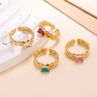 Elegant Solid Color Stainless Steel Plating Inlay Zircon 18k Gold Plated Open Rings main image 1