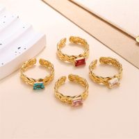 Elegant Solid Color Stainless Steel Plating Inlay Zircon 18k Gold Plated Open Rings main image 4