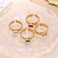 Elegant Solid Color Stainless Steel Plating Inlay Zircon 18k Gold Plated Open Rings main image 2