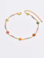 Vacation Sweet Flower 18k Gold Plated Beaded Copper Wholesale Anklet main image 5