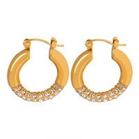 1 Pair Simple Style Shiny Circle Plating Inlay Titanium Steel Rhinestones 18k Gold Plated Earrings main image 2