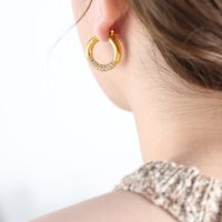 1 Pair Simple Style Shiny Circle Plating Inlay Titanium Steel Rhinestones 18k Gold Plated Earrings main image 3