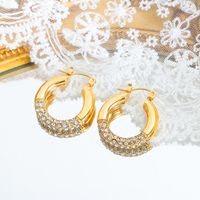 1 Pair Simple Style Shiny Circle Plating Inlay Titanium Steel Rhinestones 18k Gold Plated Earrings main image 4