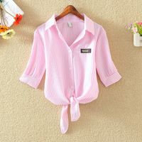 Women's Blouse Short Sleeve Blouses Simple Style Stripe Solid Color main image 3
