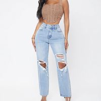 Women's Street Classic Style Solid Color Full Length Washed Ripped Jeans main image 1