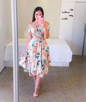 Women's Sheath Dress Sweet Boat Neck Printing Short Sleeve Flower Butterfly Midi Dress Outdoor main image 6