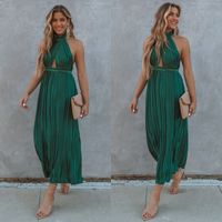 Women's Party Dress Elegant Sexy Halter Neck Sleeveless Solid Color Maxi Long Dress Banquet sku image 7