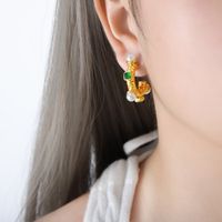 1 Pair Retro Baroque Style C Shape Plating Inlay Titanium Steel Artificial Pearls Glass Stone 18k Gold Plated Ear Studs main image 5