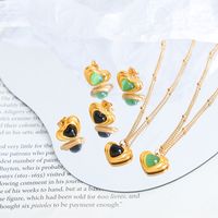 Retro Vacation Heart Shape Titanium Steel Plating Inlay Opal Glass Stone 18k Gold Plated Earrings Necklace main image 1
