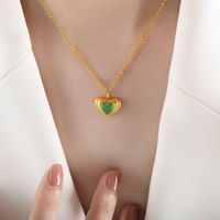 Retro Vacation Heart Shape Titanium Steel Plating Inlay Opal Glass Stone 18k Gold Plated Earrings Necklace sku image 2