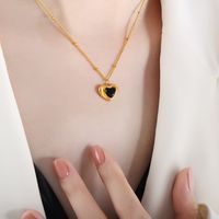 Retro Vacation Heart Shape Titanium Steel Plating Inlay Opal Glass Stone 18k Gold Plated Earrings Necklace sku image 1