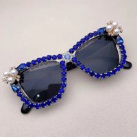 Fashion Solid Color Pc Square Inlaid Pearls Diamond Full Frame Women's Sunglasses sku image 1