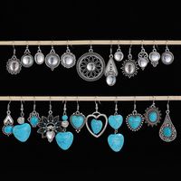 1 Pair Vintage Style Heart Shape Inlay Alloy Turquoise Silver Plated Drop Earrings main image 1