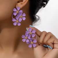 1 Pair Nordic Style Retro French Style Flower Spray Paint Plating Alloy Drop Earrings main image 6