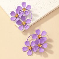 1 Pair Nordic Style Retro French Style Flower Spray Paint Plating Alloy Drop Earrings main image 7