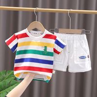 Cute Cartoon Stripe Cotton Boys Clothing Sets sku image 6