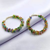 1 Pair Vacation Ethnic Style Round Seed Bead Metal Hoop Earrings sku image 3
