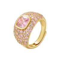 Elegant Luxurious Round Copper Plating Inlay Zircon 18k Gold Plated Open Rings main image 3